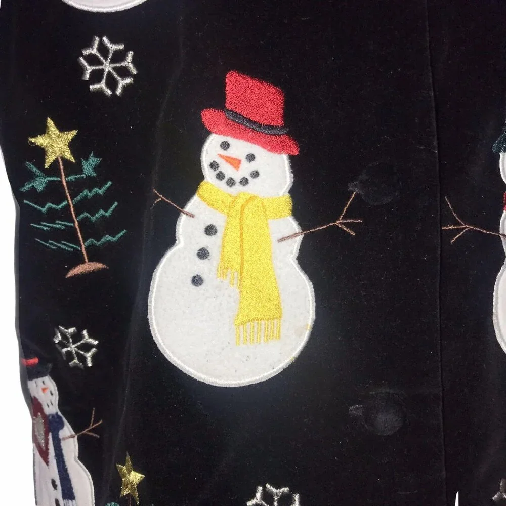 Vintage Westbound Christmas Vest Womens Petites PM Black Velvet Holiday Snowman - Picture 4 of 10
